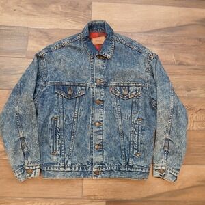 Vintage Levis Trucker‎ Jacket Mens Medium Acid Wash Plaid Blanket Lined 80s